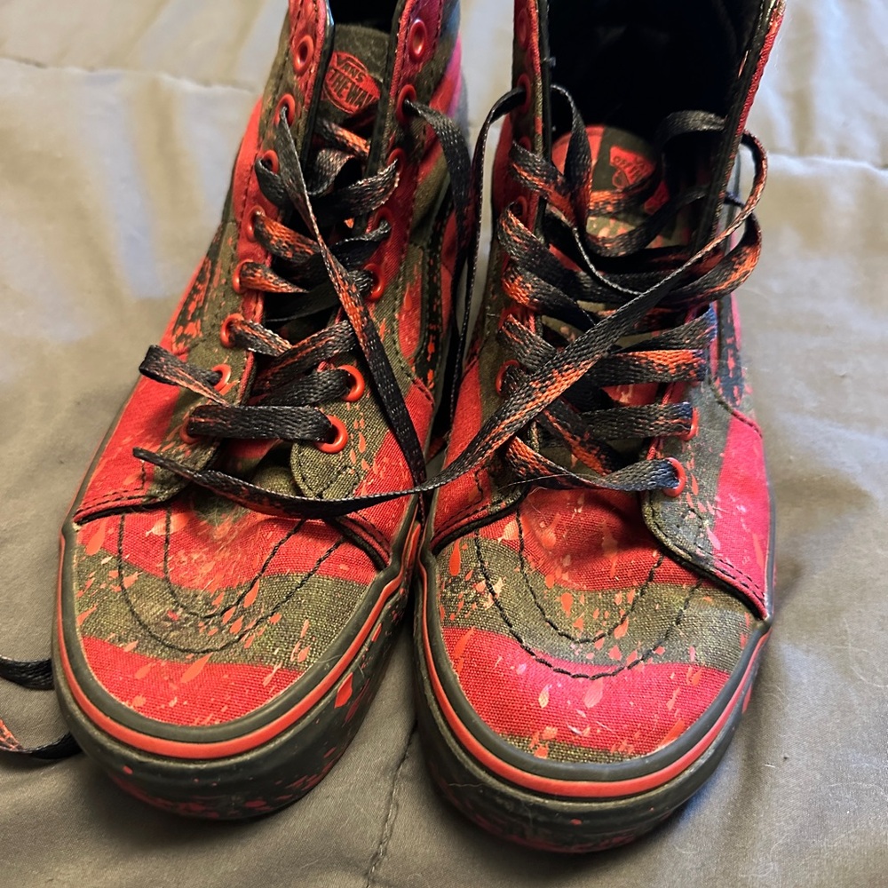 Red and Black-Green High-Top Vans - Freddy Kruger | Horror